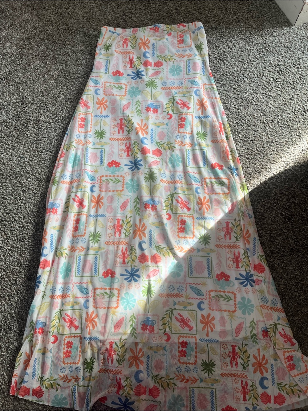 Floral Tile Print Maxi dress in White with Multicolor Accents